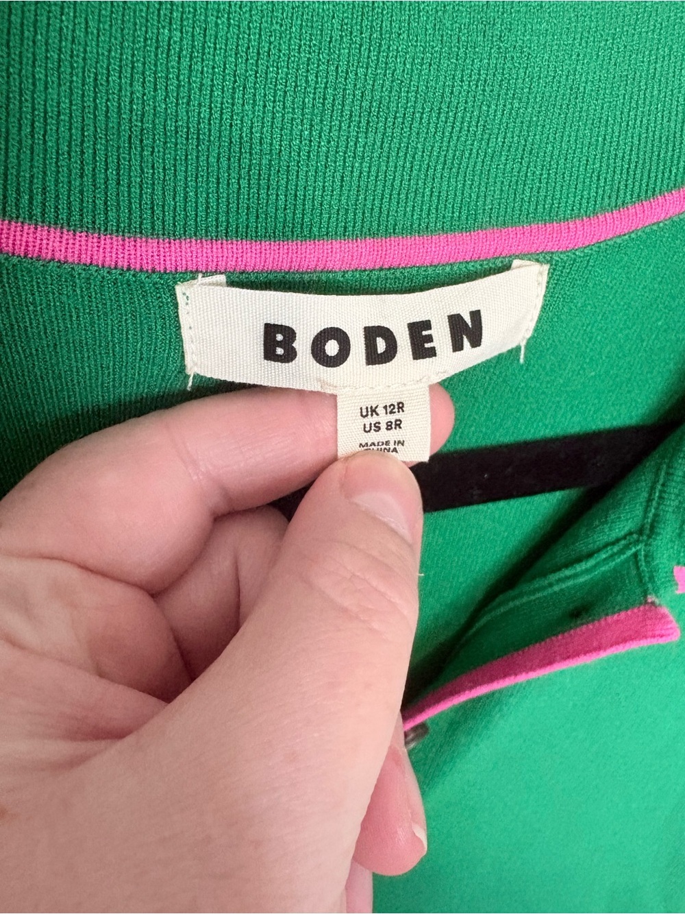 Boden Mollie Green Pink Trim Pleated Knit Midi Dress US 8 UK 12 - Picture 5 of 13